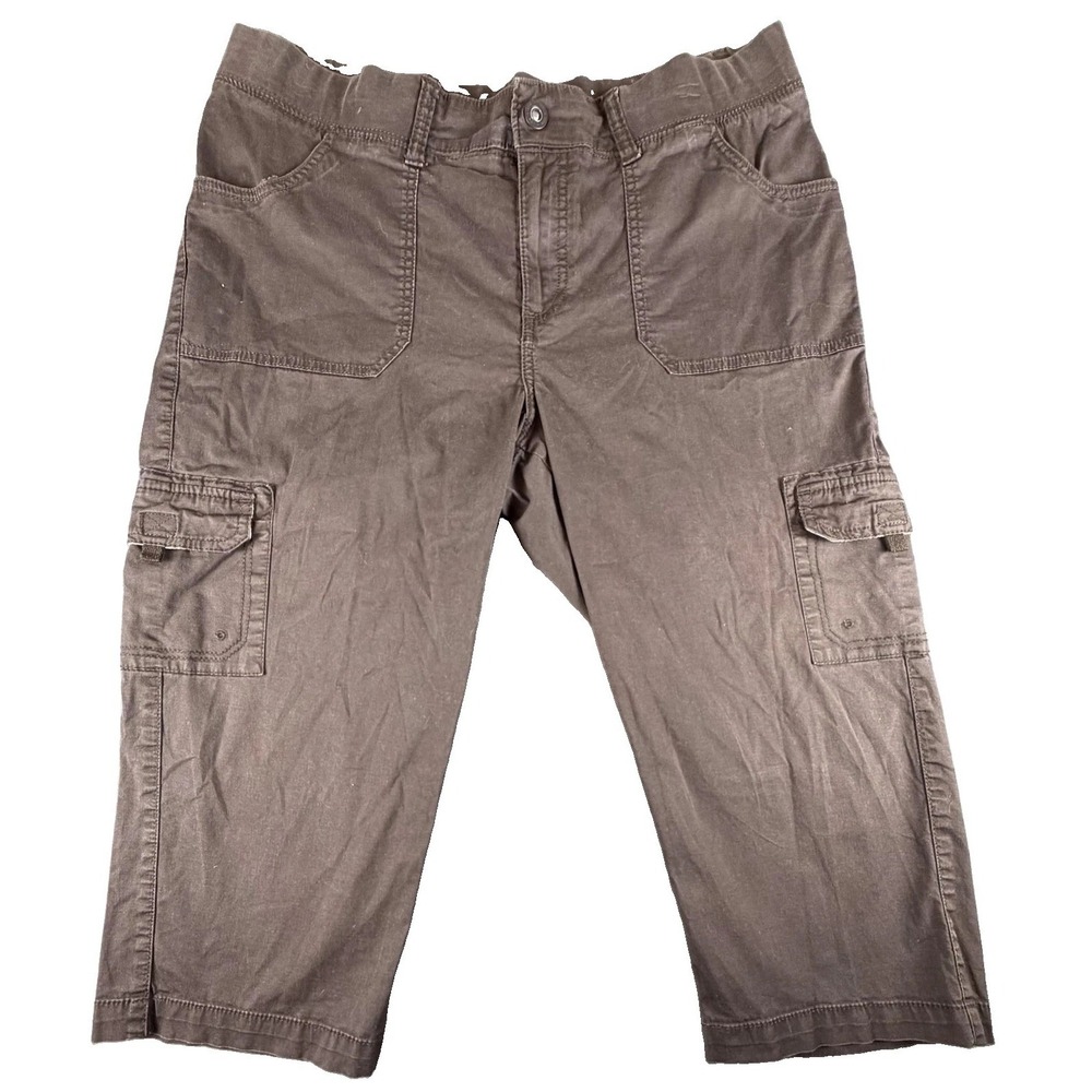 Lee Pants Womens 16 Petite Brown Capri Cargo Elastic Waist Stretch 18.5 Inseam